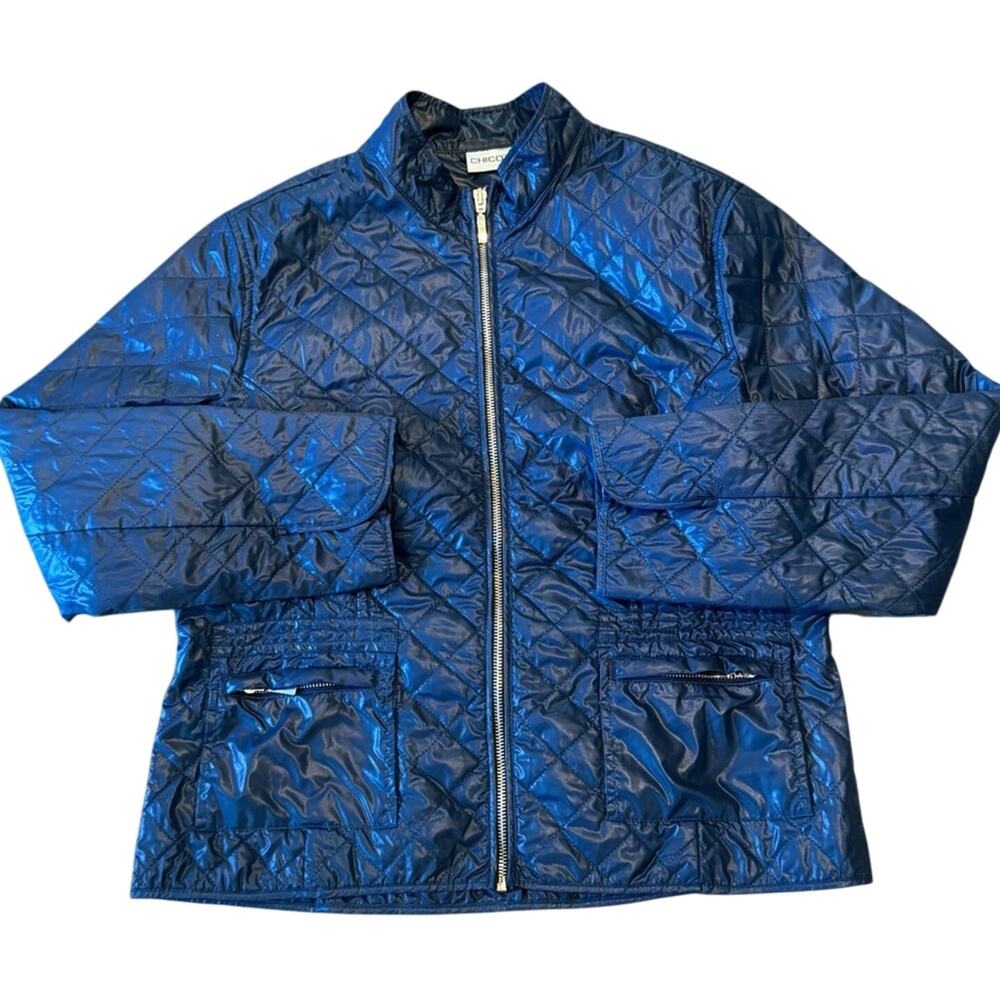 Chico's Navy Quilted Packable Lightweight Jacket Size M, Chico's Size 1